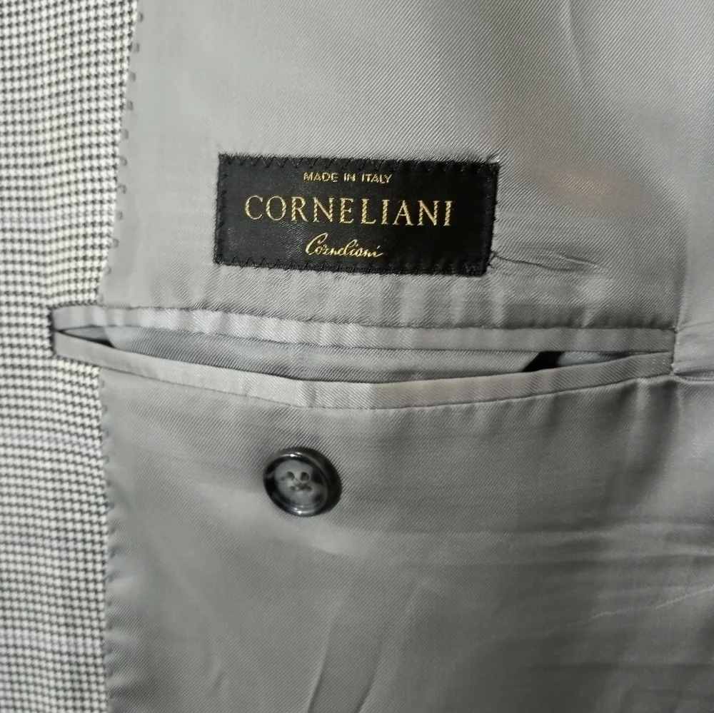 Corneliani Italian Wool Blazer Charcoal Micro Houndstooth Mens 44R Saks Fifth Av